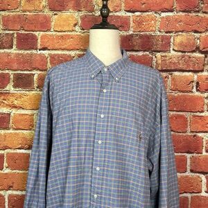 Polo Ralph Lauren Shirt 4XLT Tall Blue‎ Red Plaid Casual Mens Long Sleeve EUC